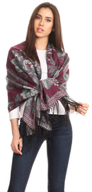 Sakkas Aurora Floral Rose Pashmina Scarf Shawl Wrap with Fringe Super Warm Soft
