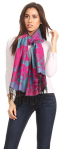 Sakkas Aurora Floral Rose Pashmina Scarf Shawl Wrap with Fringe Super Warm Soft