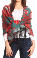 Sakkas Aurora Floral Rose Pashmina Scarf Shawl Wrap with Fringe Super Warm Soft