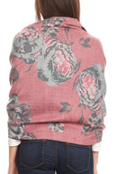 Sakkas Aurora Floral Rose Pashmina Scarf Shawl Wrap with Fringe Super Warm Soft