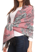 Sakkas Aurora Floral Rose Pashmina Scarf Shawl Wrap with Fringe Super Warm Soft