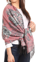 Sakkas Aurora Floral Rose Pashmina Scarf Shawl Wrap with Fringe Super Warm Soft