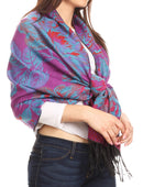 Sakkas Aurora Floral Rose Pashmina Scarf Shawl Wrap with Fringe Super Warm Soft