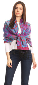 Sakkas Aurora Floral Rose Pashmina Scarf Shawl Wrap with Fringe Super Warm Soft