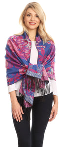 Sakkas Aurora Floral Rose Pashmina Scarf Shawl Wrap with Fringe Super Warm Soft