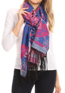 Sakkas Aurora Floral Rose Pashmina Scarf Shawl Wrap with Fringe Super Warm Soft