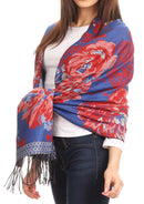Sakkas Aurora Floral Rose Pashmina Scarf Shawl Wrap with Fringe Super Warm Soft