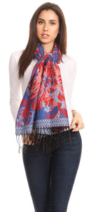 Sakkas Aurora Floral Rose Pashmina Scarf Shawl Wrap with Fringe Super Warm Soft