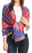 Sakkas Aurora Floral Rose Pashmina Scarf Shawl Wrap with Fringe Super Warm Soft