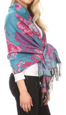 Sakkas Aurora Floral Rose Pashmina Scarf Shawl Wrap with Fringe Super Warm Soft