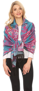 Sakkas Aurora Floral Rose Pashmina Scarf Shawl Wrap with Fringe Super Warm Soft