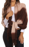 Sakkas Vicki Trendy Ombre Stripe Tie Dye Pashmina/ Shawl/ Wrap/ Stole#color_Chocolate