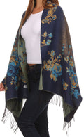 Sakkas Ontario double layer floral Pashmina/ Shawl/ Wrap/ Stole with fringe#color_1-Navy