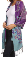Sakkas Ontario double layer floral Pashmina/ Shawl/ Wrap/ Stole with fringe#color_1-Purple