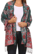 Sakkas Ontario double layer floral Pashmina/ Shawl/ Wrap/ Stole with fringe#color_2-Emerald