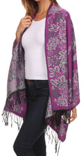 Sakkas Ontario double layer floral Pashmina/ Shawl/ Wrap/ Stole with fringe#color_2-Violet