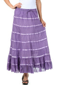 Sakkas Raw Edge Tiered Ribbon Gypsy Boho Long Cotton Skirt#color_Lavender