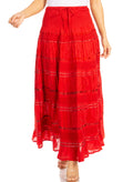 Sakkas Lace and Ribbon Peasant Boho Skirt#color_A-Red