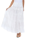 Sakkas Lace and Ribbon Peasant Boho Skirt#color_White