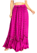 Sakkas Ivy Second Women's Maxi Boho Elastic Waist Embroidered A Line Long Skirt #color_Fuschia