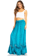 Sakkas Ivy Second Women's Maxi Boho Elastic Waist Embroidered A Line Long Skirt