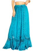 Sakkas Ivy Second Women's Maxi Boho Elastic Waist Embroidered A Line Long Skirt #color_Turquoise