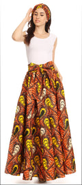 Sakkas Asma Convertible Traditional Wax Print Adjustable Strap Maxi Skirt | Dress#color_1116-OrangeYellow