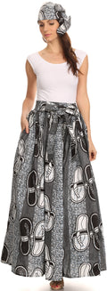 Sakkas Asma Convertible Traditional Wax Print Adjustable Strap Maxi Skirt | Dress#color_1118-BlackBlue