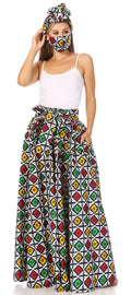 Sakkas Asma Second Convertible Traditional Wax Print Adjustable Strap Maxi Skirt#color_209-White