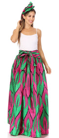 Sakkas Asma Second Convertible Traditional Wax Print Adjustable Strap Maxi Skirt#color_214-Pink