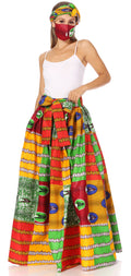 Sakkas Asma Second Convertible Traditional Wax Print Adjustable Strap Maxi Skirt#color_219-Multi