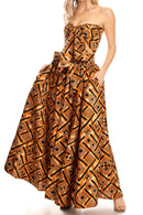 Sakkas Asma Convertible Traditional Wax Print Adjustable Strap Maxi Skirt | Dress