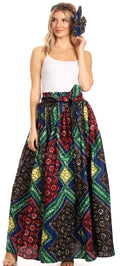 Sakkas Asma Convertible Traditional Wax Print Adjustable Strap Maxi Skirt | Dress#color_32-Multi