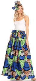 Sakkas Asma Convertible Traditional Wax Print Adjustable Strap Maxi Skirt | Dress#color_33-Multi