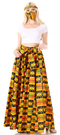 Sakkas Asma Convertible Traditional Wax Print Adjustable Strap Maxi Skirt | Dress#color_611-yellow