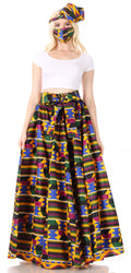 Sakkas Asma Convertible Traditional Wax Print Adjustable Strap Maxi Skirt | Dress#color_616-Green