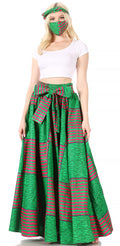 Sakkas Asma Convertible Traditional Wax Print Adjustable Strap Maxi Skirt | Dress#color_618-Green