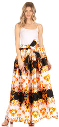 Sakkas Asma Convertible Traditional Wax Print Adjustable Strap Maxi Skirt | Dress#color_93-BlackWhiteGold
