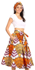 Sakkas Celine African Dutch Ankara Wax Print Full Circle Skirt#color_18-WhiteMulti
