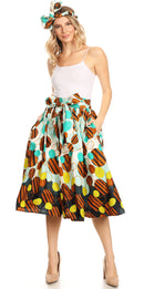 Sakkas Celine African Dutch Ankara Wax Print Full Circle Skirt