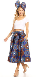Sakkas Celine African Dutch Ankara Wax Print Full Circle Skirt#color_423-BlueMulti