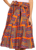 Sakkas Celine African Dutch Ankara Wax Print Full Circle Skirt#color_8-Orange/Turquoise