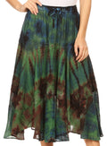 Sakkas Justina Womens Dance Midi Full Circle Tie-dye Skirt with Elastic Waist #color_Green