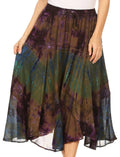 Sakkas Justina Womens Dance Midi Full Circle Tie-dye Skirt with Elastic Waist #color_Olive