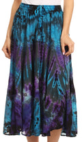 Sakkas Justina Womens Dance Midi Full Circle Tie-dye Skirt with Elastic Waist #color_Teal