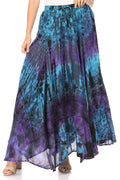 Sakkas Ester Womens Simple  Boho Maxi Full circle Tie-dye Skirt with Elastic Waist#color_Teal
