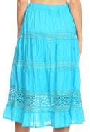 Sakkas Kezia Women's Bohemian Gypsy Casual Midi Skirt A line Lace & Embroidery