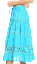 Sakkas Kezia Women's Bohemian Gypsy Casual Midi Skirt A line Lace & Embroidery