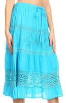 Sakkas Kezia Women's Bohemian Gypsy Casual Midi Skirt A line Lace & Embroidery