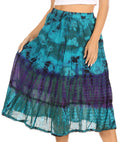 Sakkas Antonia Women's Skirt Tie Dye Boho Elastic Waist Adjustable Embroidery#color_Turquoise
